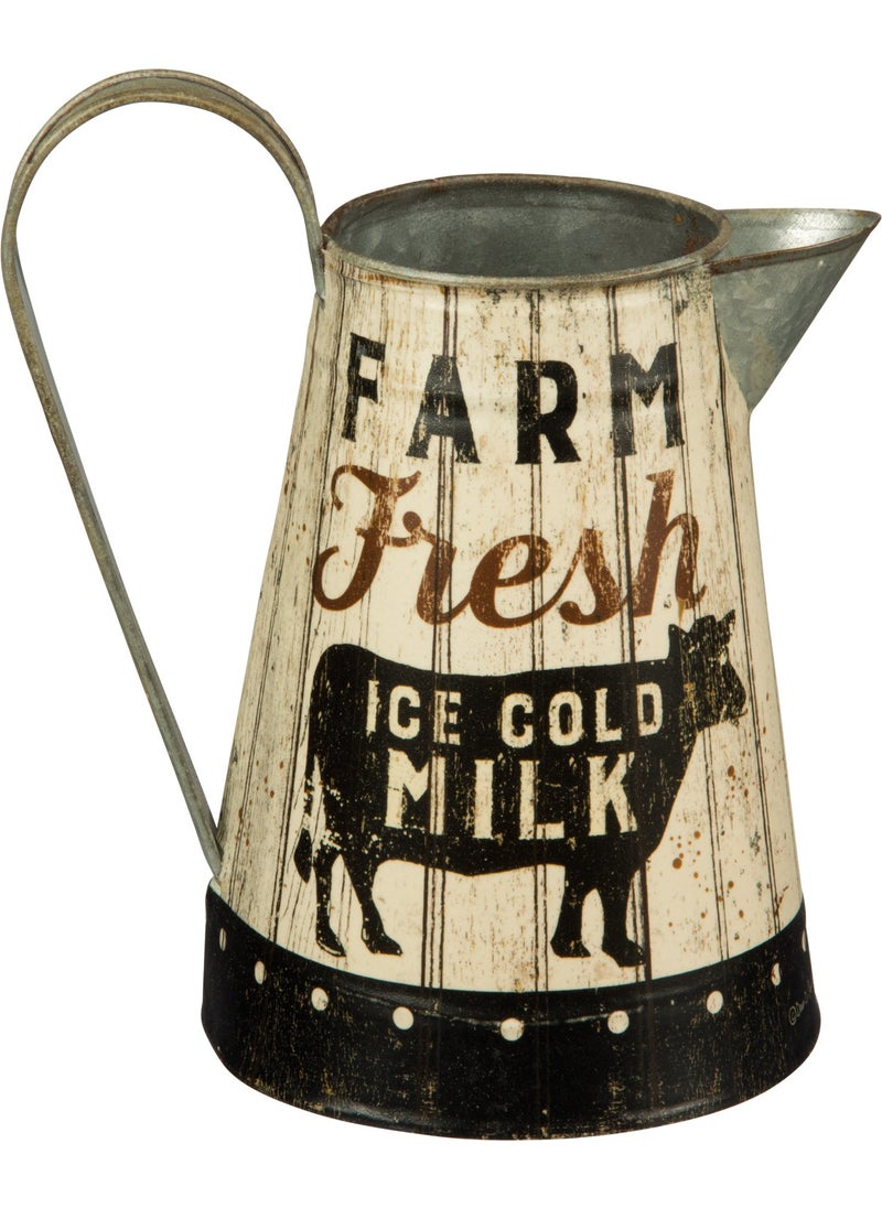 Primatives by Kathy Rustic Distressed Metal Farm Fresh Milk Pitcher or Watering Can Vase or Jug by Primatives by KathyWhite Black 