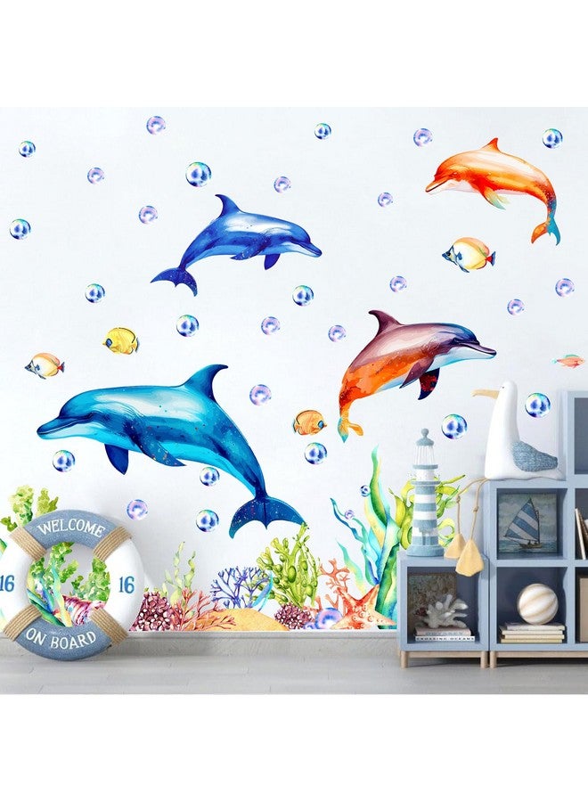 THEYGE Large Dolphin Wall Decals Under The Sea Wall Stickers Ocean Fish Wall Decals Underwater Animal Bubble Seaweed Ocean Wall Stickers Big Dolphin Wall Stickers for Kids Room Nursery Bathroom - Image 1