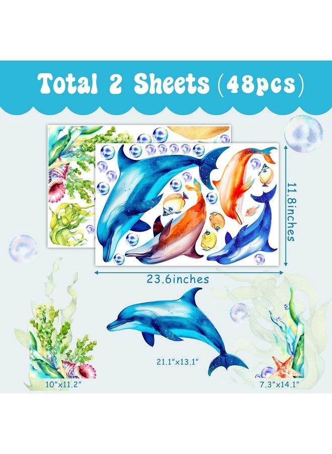 THEYGE Large Dolphin Wall Decals Under The Sea Wall Stickers Ocean Fish Wall Decals Underwater Animal Bubble Seaweed Ocean Wall Stickers Big Dolphin Wall Stickers for Kids Room Nursery Bathroom - Image 5