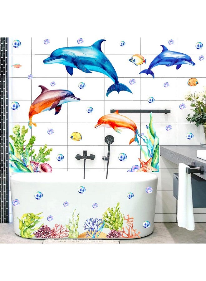 THEYGE Large Dolphin Wall Decals Under The Sea Wall Stickers Ocean Fish Wall Decals Underwater Animal Bubble Seaweed Ocean Wall Stickers Big Dolphin Wall Stickers for Kids Room Nursery Bathroom - Image 4