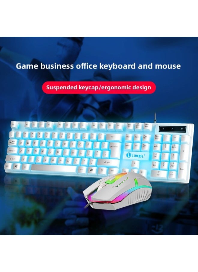 Generic - Zhaoyin Mechanical Feel Keyboard Mouse Suit Game Desktop Computer Notes Cable Office Special Typing Home-Color:Hot Selling-white Ice Blue Light Keyboard + Mouse - Image 1