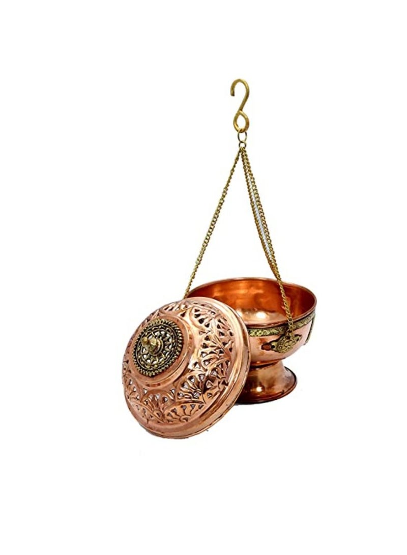 QUESERA Copper Hanging Bakhoor Burner with FREE MAGIC COAL Mabkhara Hanging incense burner home fragrance decor incense holder lobandaan bhakhoor burner - Image 2