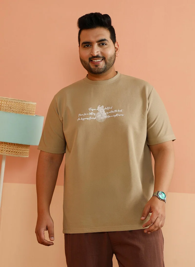 Instafab Plus Men's Khaki Beige Boxy Mytho-Modernism T-Shirt
