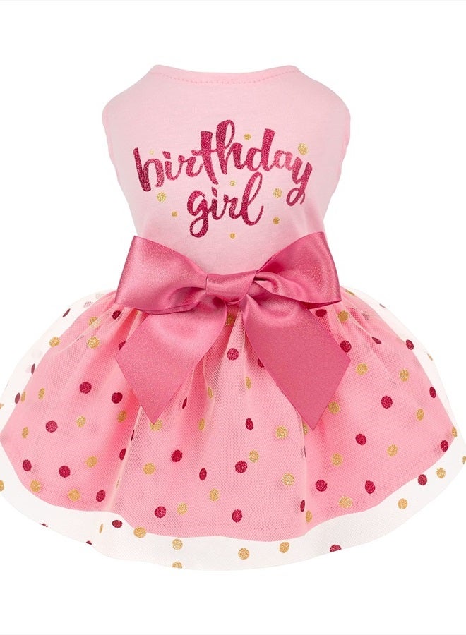 Fitwarm Birthday Girl Dog Tulle Dress, Dog Clothes for Small Dogs Girl, Cat Apparel, Pink, Large - Image 1