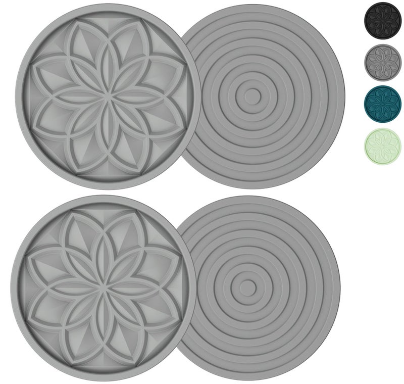 HFHOME Silicone Coasters Set, 4 Pcs Drink Coasters for Coffee Table, Bar Tabletop Protection - Dark Gray - Image 1