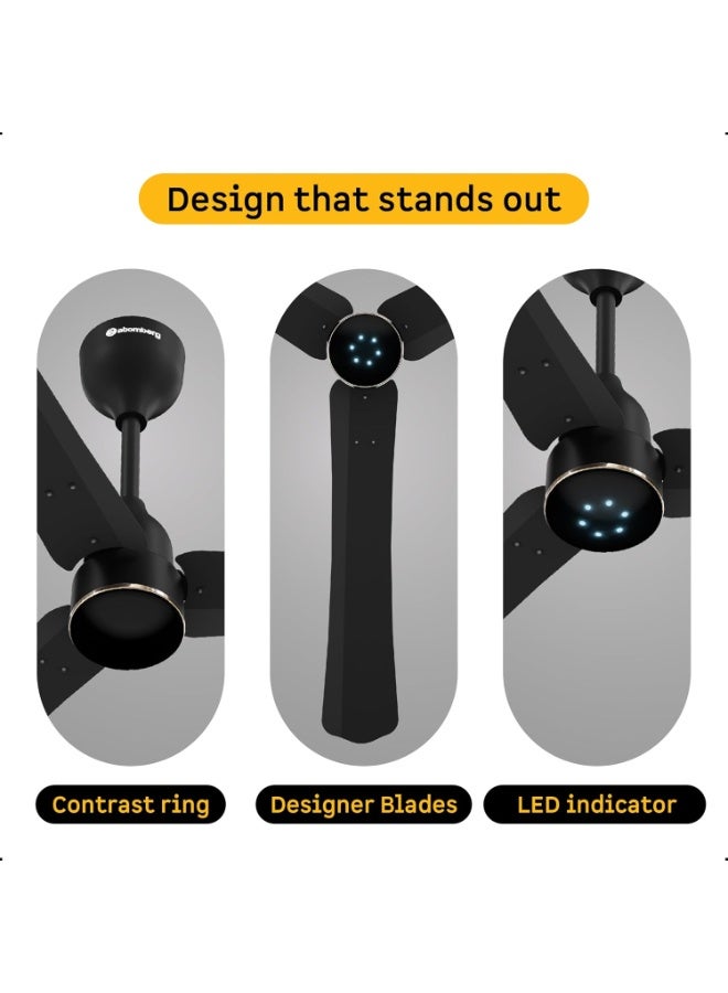 atomberg Renesa Halo Smart  1200mm BLDC Ceiling Fan with Remote | BEE 5 star | High Air Delivery | Low noise | LED Speed Indicator | Sleek Design | | 3 Year Warranty| Midnight Black - Image 3