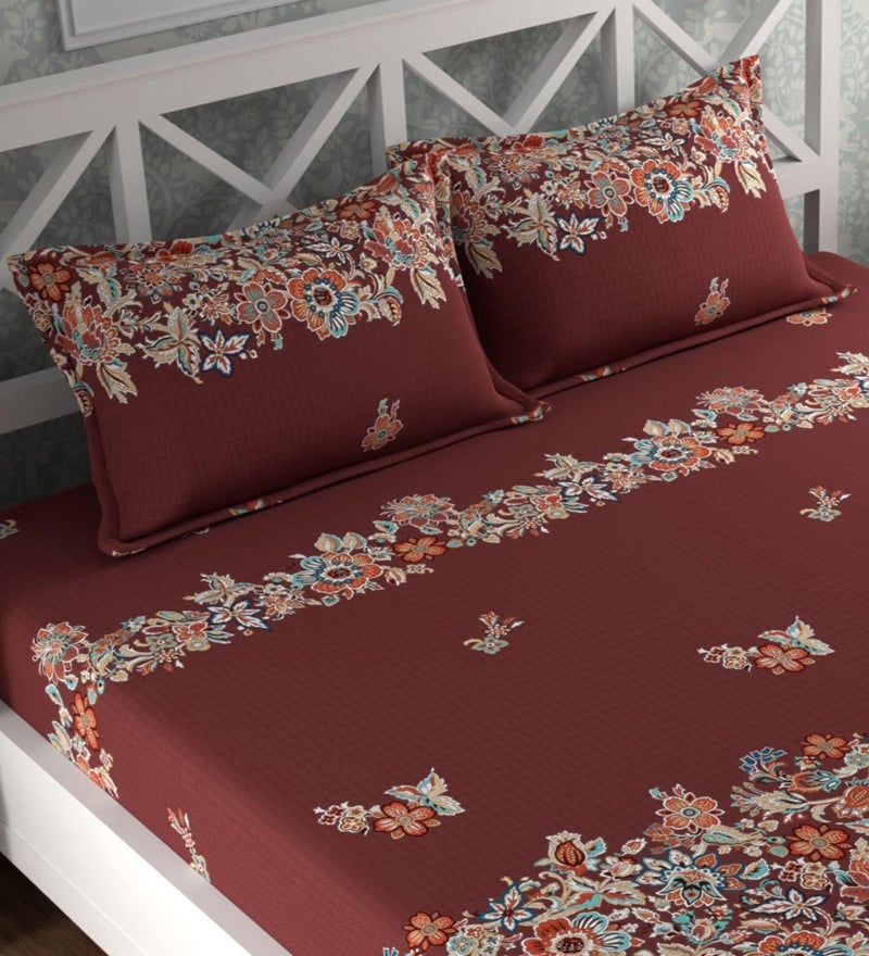 Akshya kingbsize Elastic Bed Sheet,Double Bedsheet King Size - Microfiber Rotary Printed, Hypoallergenic, Wrinkle Free with 2 Pillow Covers (fits on 6x6.5 ft Bed) - Image 2