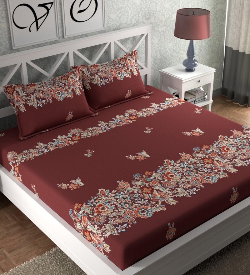 Akshya kingbsize Elastic Bed Sheet,Double Bedsheet King Size - Microfiber Rotary Printed, Hypoallergenic, Wrinkle Free with 2 Pillow Covers (fits on 6x6.5 ft Bed) - Image 1