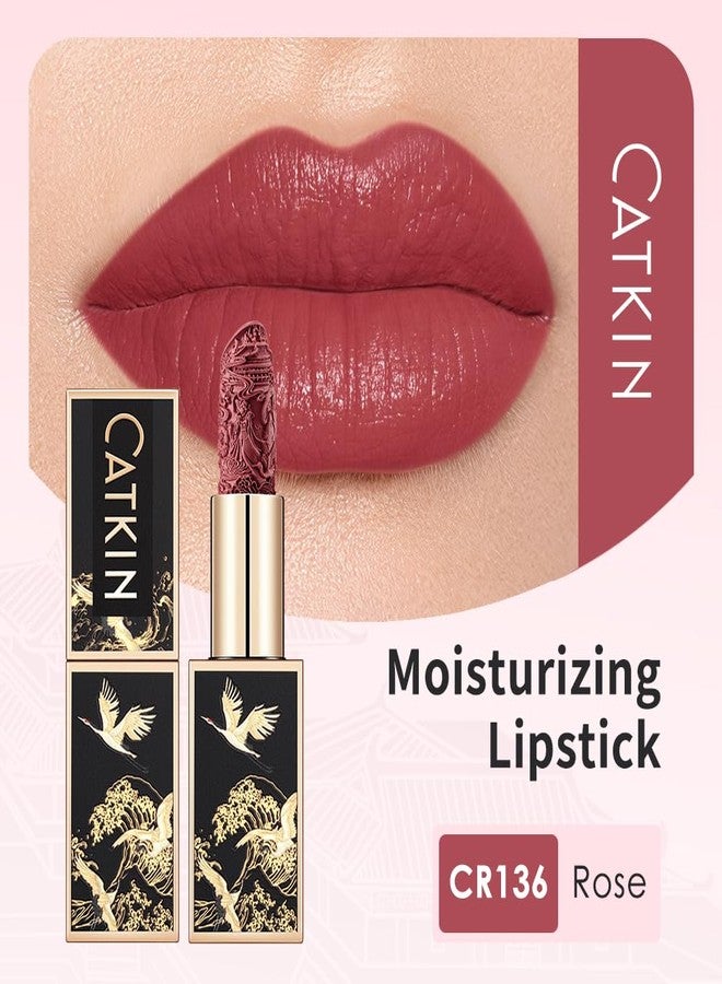 Catkin Moist Lipstick Hydrating High Impact Color Infused with Vitamin E and Avocado Oil Smooth Soft Texture Long Lasting Rose Glow Finish 136 - Image 5