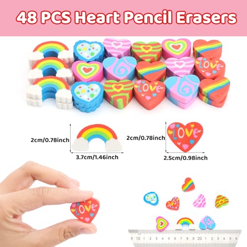 HSONAIGEE 48 Pieces Valentine Erasers Cute Heart Pencil Eraser Bulk for Valentine Day Party Favor Rewards Prizes Gift Filler - Image 3