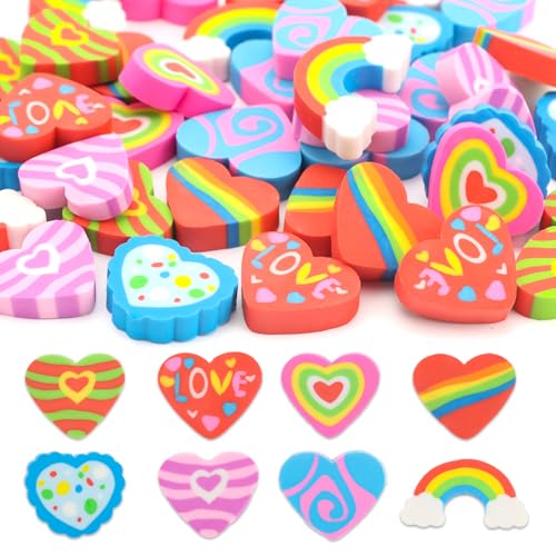HSONAIGEE 48 Pieces Valentine Erasers Cute Heart Pencil Eraser Bulk for Valentine Day Party Favor Rewards Prizes Gift Filler - Image 1