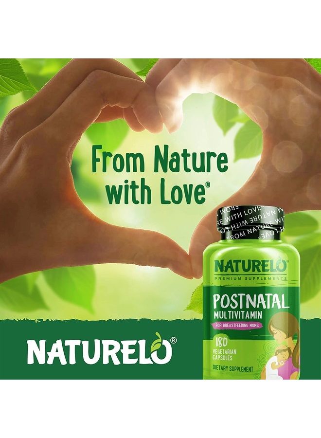 NATURELO فيتامينات ما بعد الولادة - مكمل للنساء المرضعات - فيتامين د من مصادر نباتية، حمض الفوليك، حديد لطيف - لدعم الأم المرضعة والطفل - دعم الرضاعة بعد الولادة (180 حبة (عبوة واحدة)) - Image 3