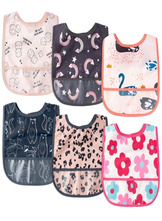 2ooya 6Pcs Waterproof Toddler Bibs Baby Feeding Bib Set with Crumb Catcher Pocket, Infant Adjustable Baby Teething Bib, Babies Sleeveless Animals Food Bibs Keepsake Gift for Baby Shower, 6-24 Months - Image 1