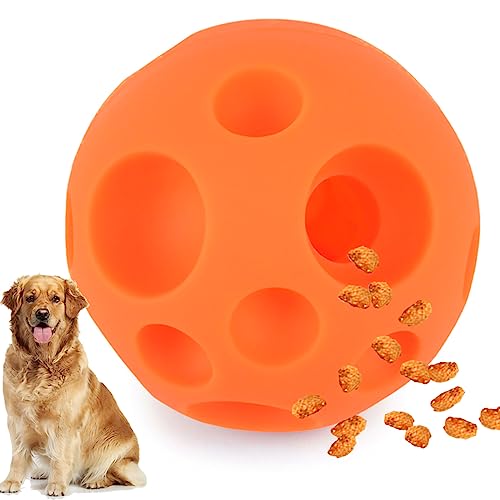 VEEBELL Evan Dog Toy Balls 5 Inch Treat Tricky Ball Food Dispensing Toys Tricky Fun Interactive Dog Toy Food Dispenser Toy Puzzle Toy Ball Dog Chew Toys Ball for Large Medium Slow Feeder Dog BowlsOrange - Image 1