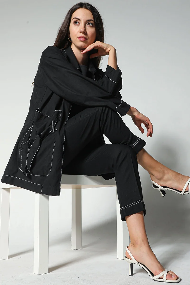 Moistreet Pocket Detailed Crepe Top & Pants Set