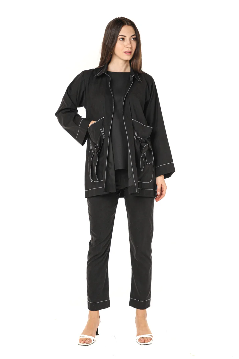 مويستريت طقم بلوزة وبنطلون كريب مفصل بجيوب