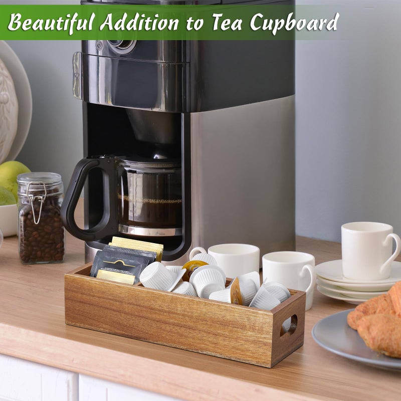 DRASTAR Tea Bag Organizer, Acacia Tea Bag Holder, Tea Storage Containers with 3 Slots, Wooden Tea Storage Accessories, Mini Tea Bag Caddy Box for Countertop - Image 5