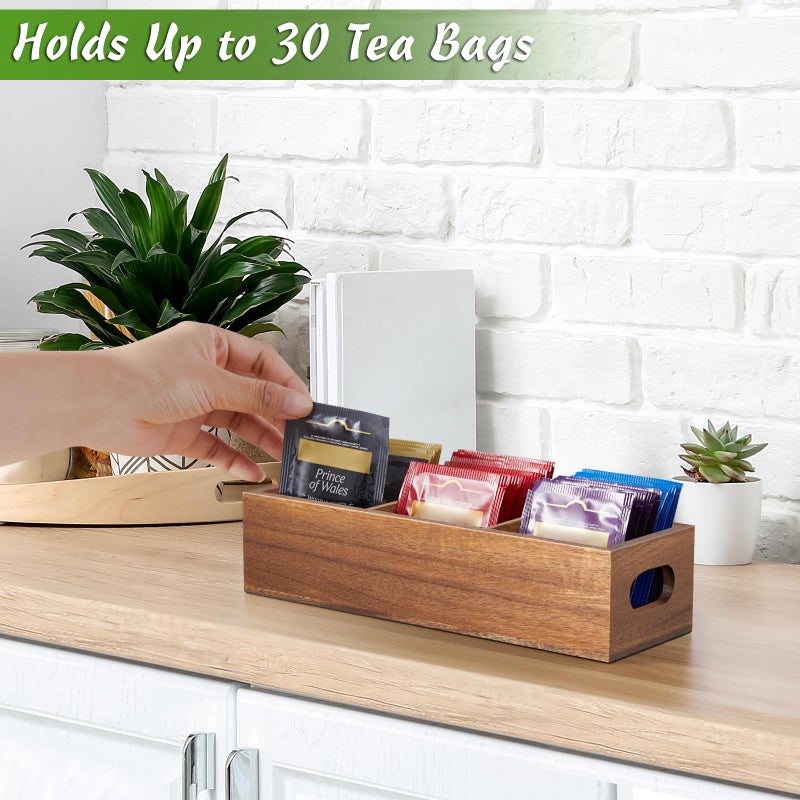 DRASTAR Tea Bag Organizer, Acacia Tea Bag Holder, Tea Storage Containers with 3 Slots, Wooden Tea Storage Accessories, Mini Tea Bag Caddy Box for Countertop - Image 4