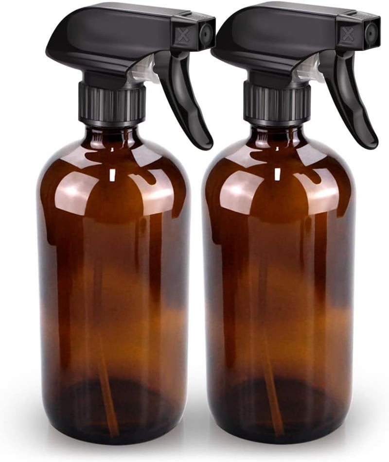 Bontip Glass Spray Bottle, Amber Glass Spray Bottle Set & Accessories for Non-toxic Window Cleaners Aromatherapy Facial Hydration Watering Flowers Hair Care (2 Pack/16 oz) (Amber) - Image 1