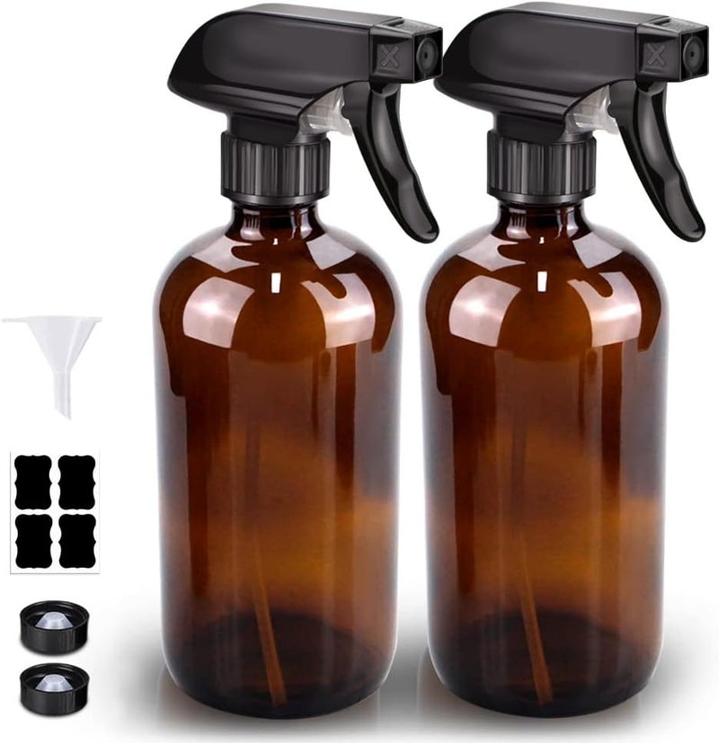Bontip Glass Spray Bottle, Amber Glass Spray Bottle Set & Accessories for Non-toxic Window Cleaners Aromatherapy Facial Hydration Watering Flowers Hair Care (2 Pack/16 oz) (Amber) - Image 2