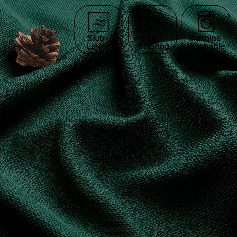 Chyhomenyc Christmas Hunter Green Kitchen Curtains 36 Inch Length, Faux Linen Textured Small Cafe Curtain Tiers, Light Filtering Short Window Curtains for Bathroom Basement, 30x36 inch, 2PCS - Image 2