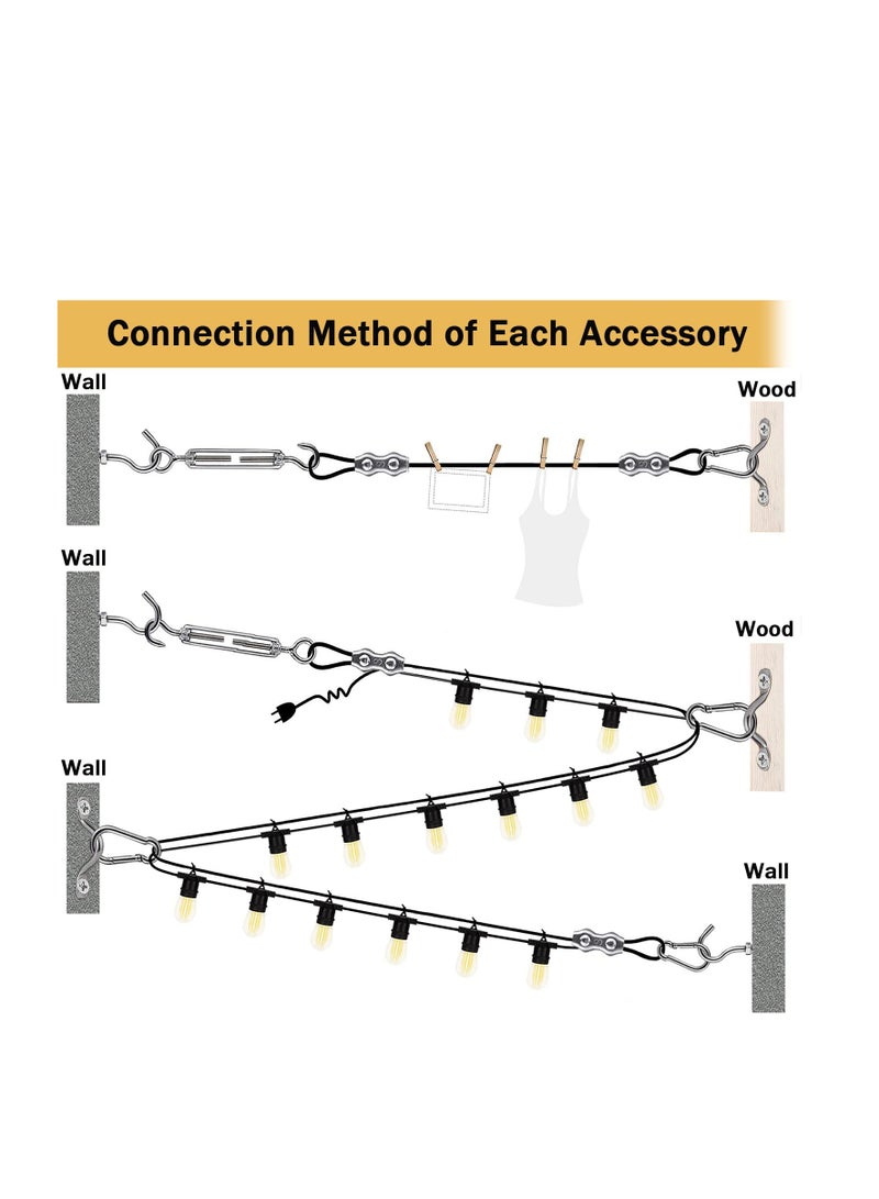 Generic String Light Suspension Kit Outdoor Light Guide Wire 50M Coated Stainless Steel 304 Wire Rope String Light Hanging Kits Light Hanging Kit for Outdoor String Lights Patio Lights Camping Lights  - Image 4