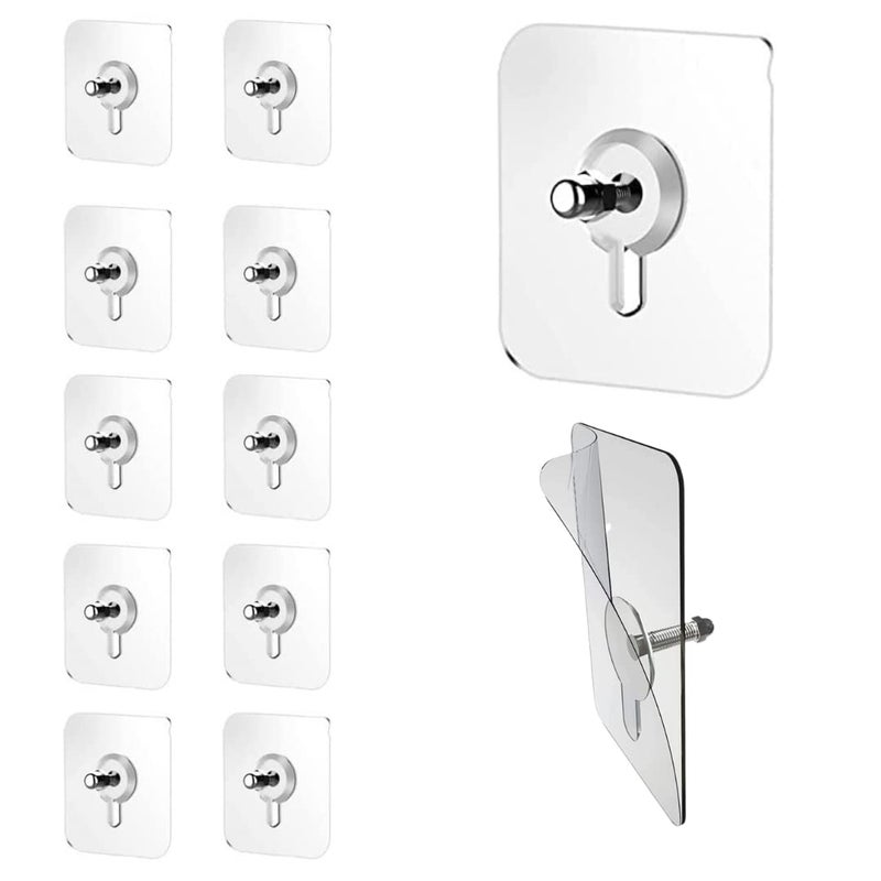 Boniry Nail Free Photo Frame Wall Hook Screw Adhesive Non-Trace No Drilling for Bathroom Shower Kitchen Installation Hanging, Waterproof Transparent Screws Hook - 12 Pcs - Image 1