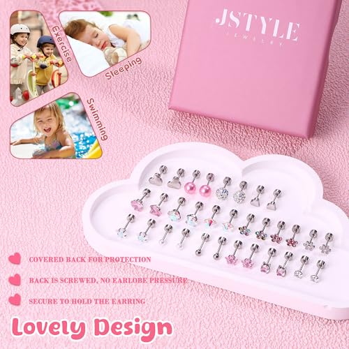 Jstyle أقراط جستايل 16 زوج من الأقراط hypoallergenic للفتيات والنساء من الفولاذ الجراحي مع قفل لولبي للأذان الحساسة، أقراط لطيفة للأطفال، أقراط مسطحة، مناسبة لمن هم فوق 4 سنوات - Image 5