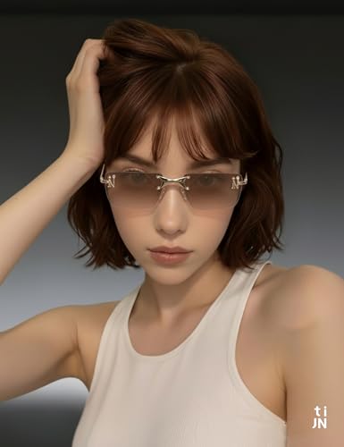 TIJN Rimless Rectangle Y2K Sunglasses for Women Men Retro Metal Frameless Tinted Lens Glasses Trendy UV400 Sun Glasses - Image 3