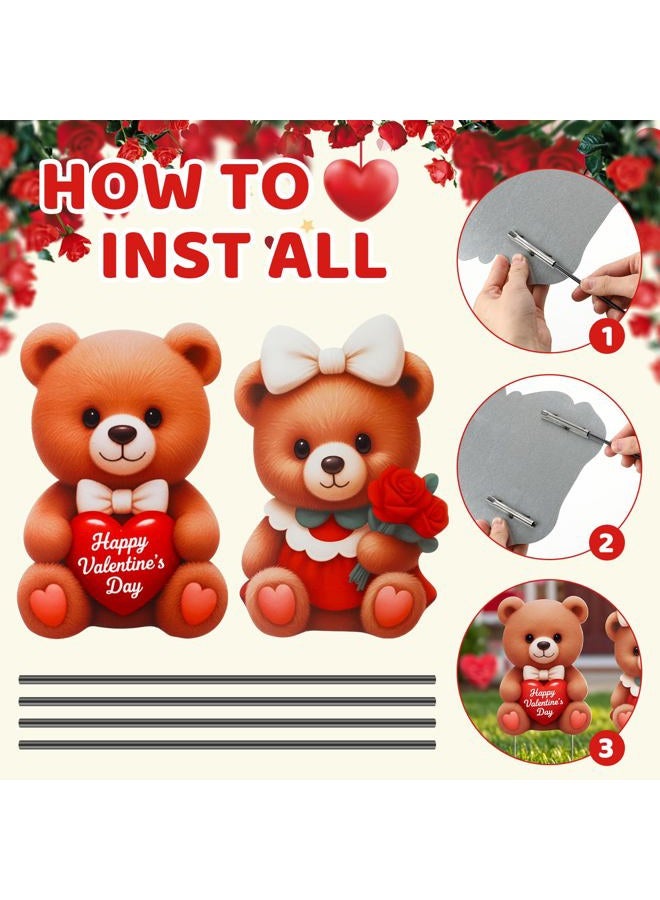 PullCrease 2 Pcs Valentine Decorations Outdoor 3D Couple Bear Yard Signs Decorative Garden Stakes Bear Hearts Rose Lawn Decorations Yard Decor for Spring Lawn Pathway Garden - Image 4