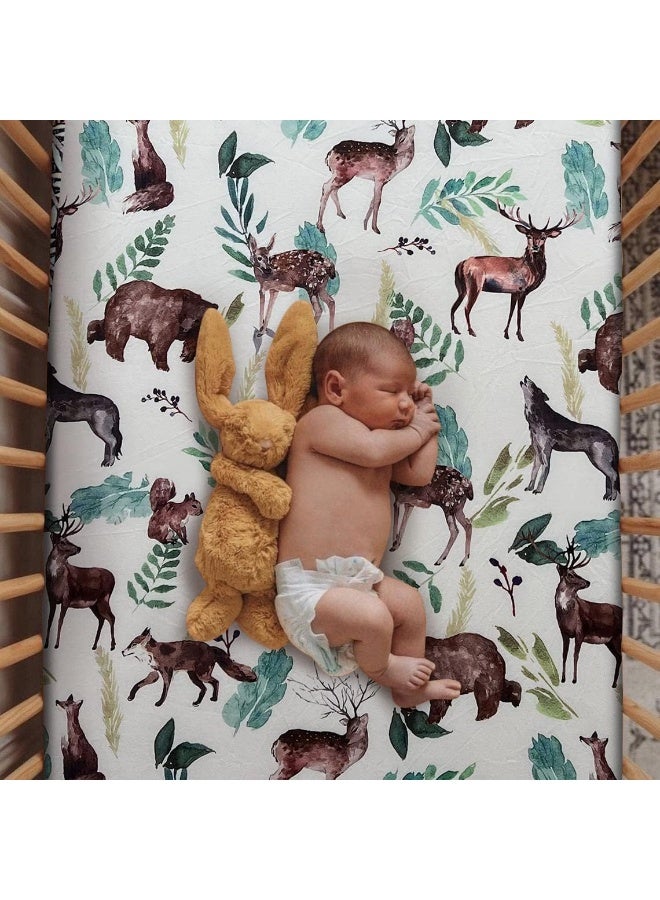 Culclendy Soft Fitted Crib Sheet, Stretchy and Breathable Toddler Crib Sheet for Boys and Girls, Fits Standard Crib and Toddler Mattress (Elk Brown Bear) - Image 1