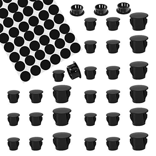 HJYZY Hole Plugs Plastic 6mm/8mm/10mm Plastic Hole Plugs for Holes Cabinet Hole Plugs Black 21mm Self-Adhesive Screw Covers Caps Dustproof Sticker 144 pcs - Image 1
