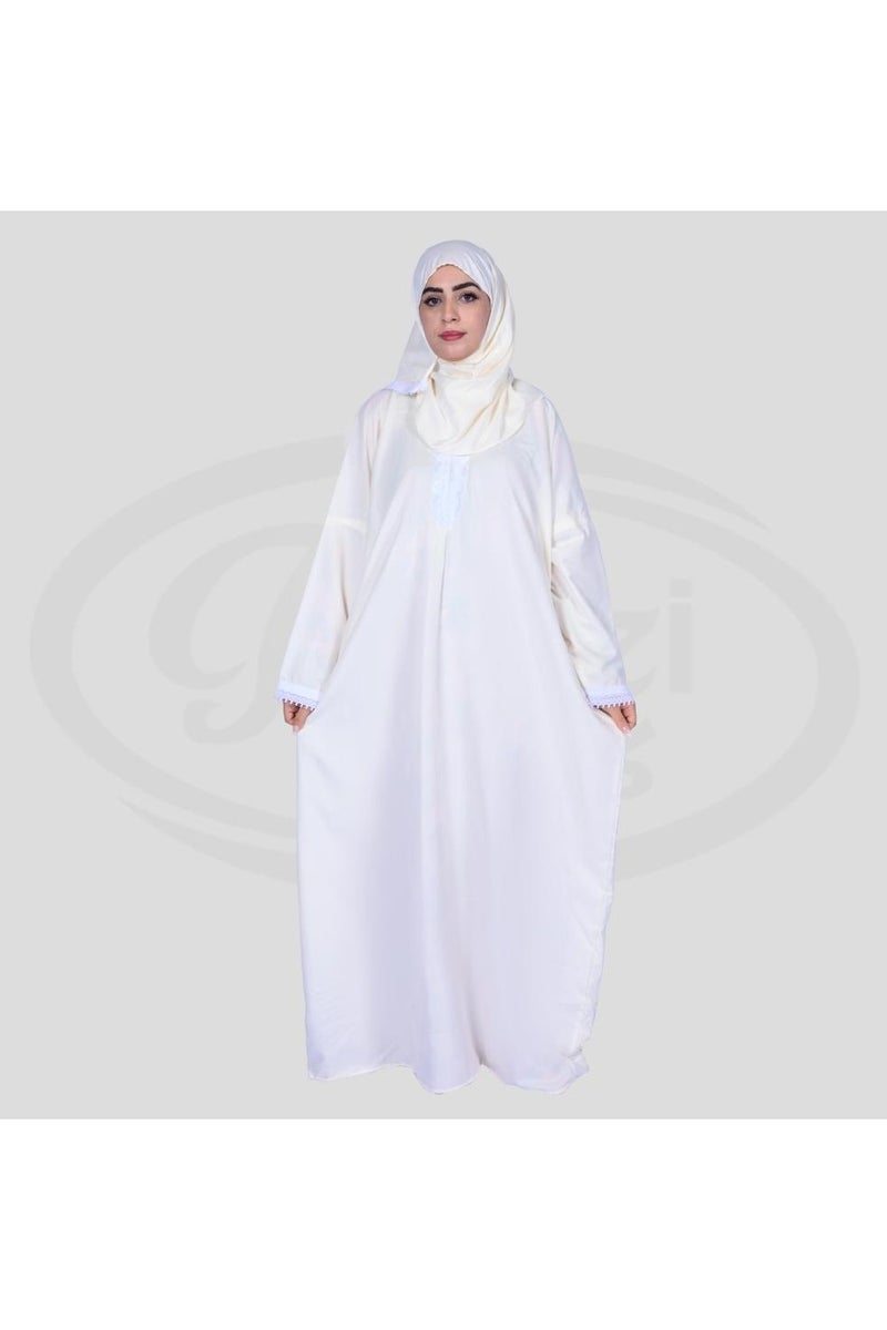شرشف صلاة ناعم ومريح للغاية مع حواف دانتيل مطرزة مكون من قطعة واحدة يتضمن طرحة ويغطي الجسم بالكامل بمقاس موحد وواسع مناسب لجميع الأجسام - Image 1