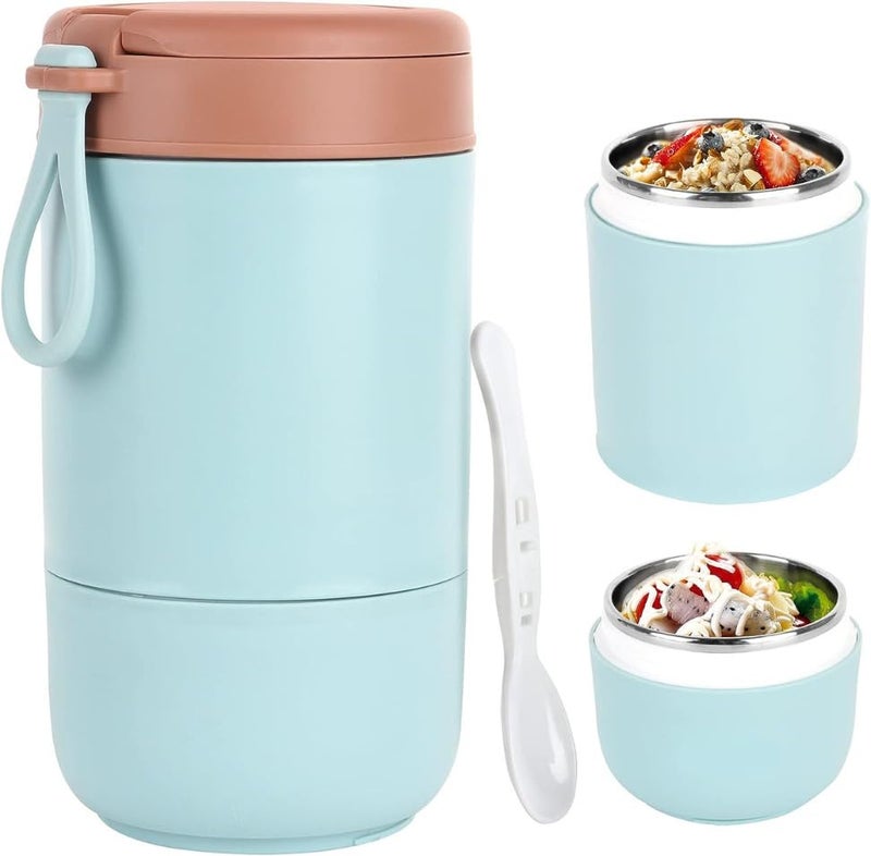daiDokoro 730ml Stainless Steel Leakproof Lunch Pot/Meal Jar with Foldable Spoon for Office/School/College – Sky Blue - Image 1