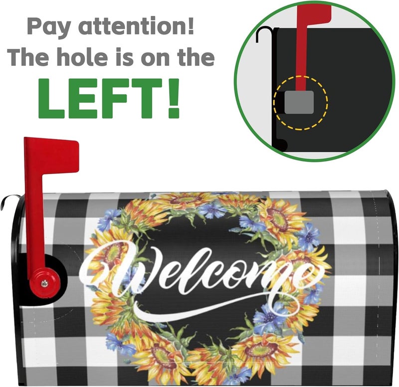 Identiy Sunflowers Cornflowers Welcome Wreath Mailbox Covers Magnetic Standard Size,Buffalo Plaid Spring Summer Mailbox Covers Magnetic 18"x21" for Holiday Yard Decor - Image 5