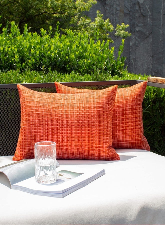 K KEVIN TEXTILE Kevin Textile Pack of 2 Decorative Outdoor Waterproof Fall Throw Pillow Covers Autumn Decorative Lumbar Pillowcases Modern Cushion Cases for Patio Couch Bench 12 x 20 Inch Orange - Image 1