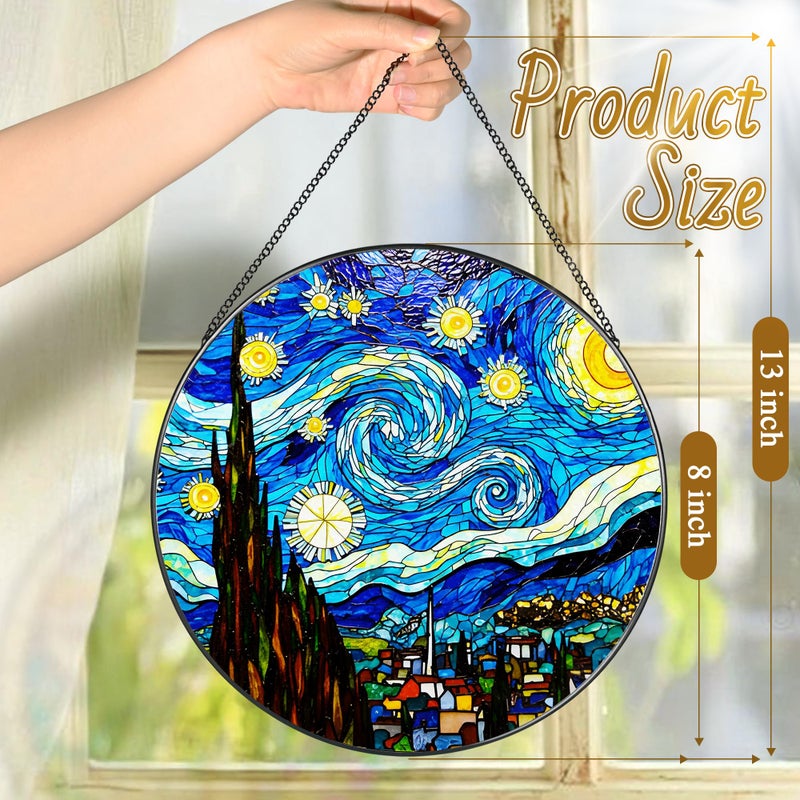LAOWEIKI 8'' Van Gogh Starry Night Sun Catcher Ornament, Stained Glass Window Hanging, Sun Catchers for Windows Hanging Ornaments, Window Decor, Ideal Gift | Gifts for Art Lovers, Friends, Family - Image 4