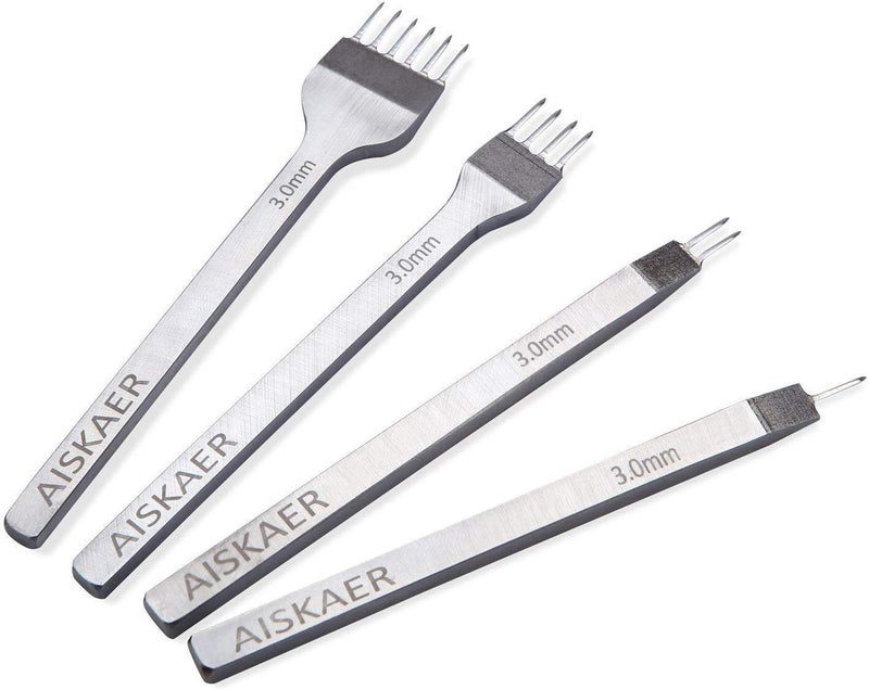 Aiskaer Leather Stitching Punch Set, Diamond Chisel Tools, 3mm White Steel 1/2/4/6 Prong for Leather Craft DIY - Image 1