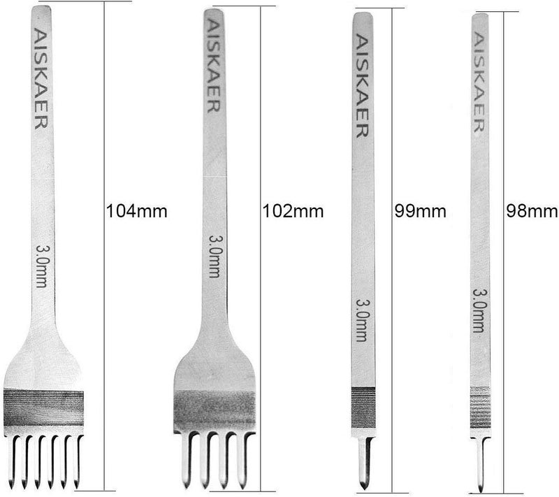Aiskaer Leather Stitching Punch Set, Diamond Chisel Tools, 3mm White Steel 1/2/4/6 Prong for Leather Craft DIY - Image 3