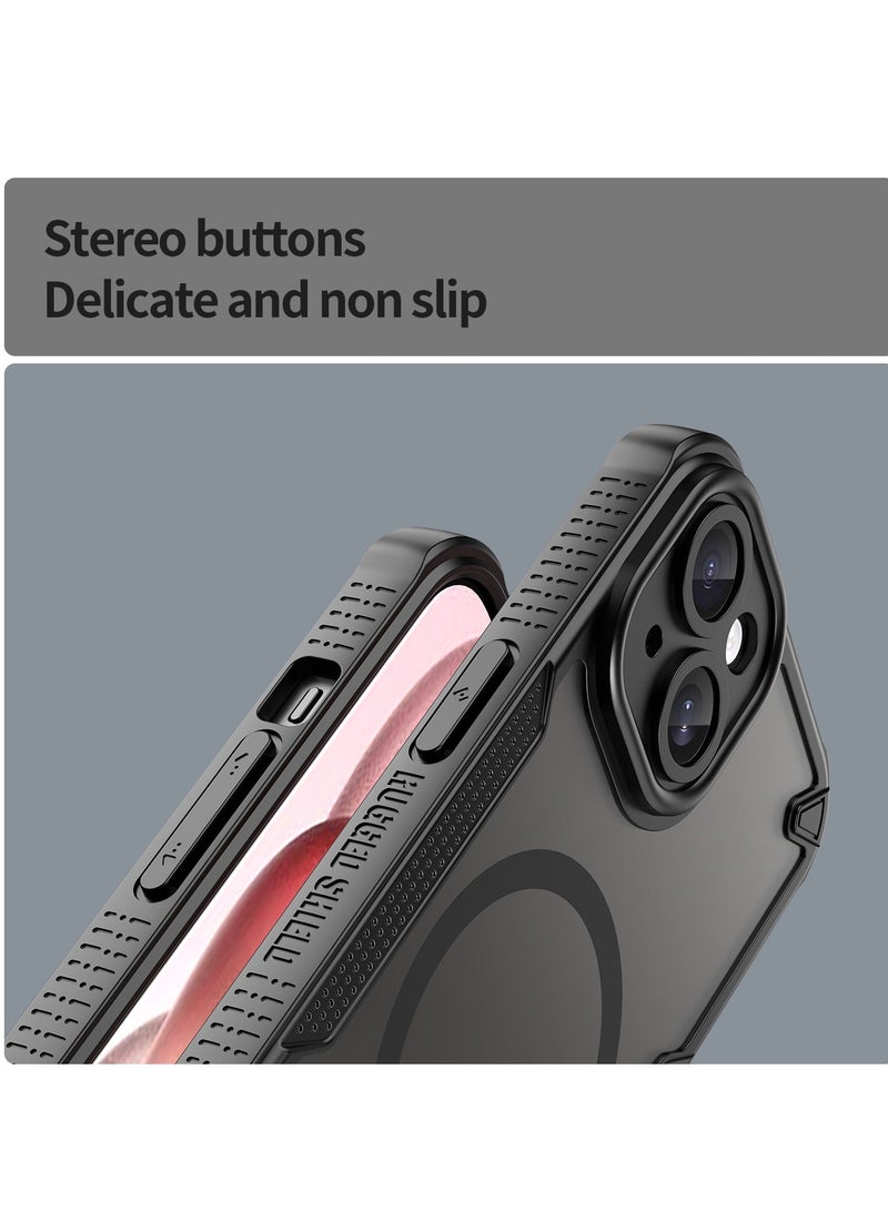 غطاء الحالة المغناطيسية لـ iPhone 15 5G ، درع من فرشاة مريحة الزيت مقاومة للماء TPU + PC ناعمة شبه شفافة ماتي شعور الهاتف الخلوي الوقائي الظهر الحالة لـ iPhone 15 5G ، أسود - Image 3