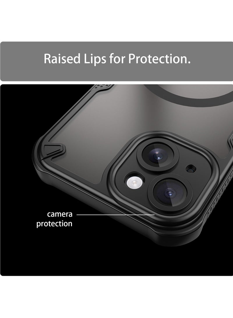 غطاء الحالة المغناطيسية لـ iPhone 15 5G ، درع من فرشاة مريحة الزيت مقاومة للماء TPU + PC ناعمة شبه شفافة ماتي شعور الهاتف الخلوي الوقائي الظهر الحالة لـ iPhone 15 5G ، أسود - Image 4