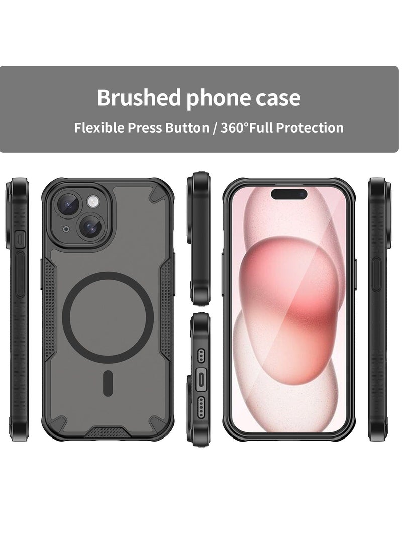 غطاء الحالة المغناطيسية لـ iPhone 15 5G ، درع من فرشاة مريحة الزيت مقاومة للماء TPU + PC ناعمة شبه شفافة ماتي شعور الهاتف الخلوي الوقائي الظهر الحالة لـ iPhone 15 5G ، أسود - Image 2