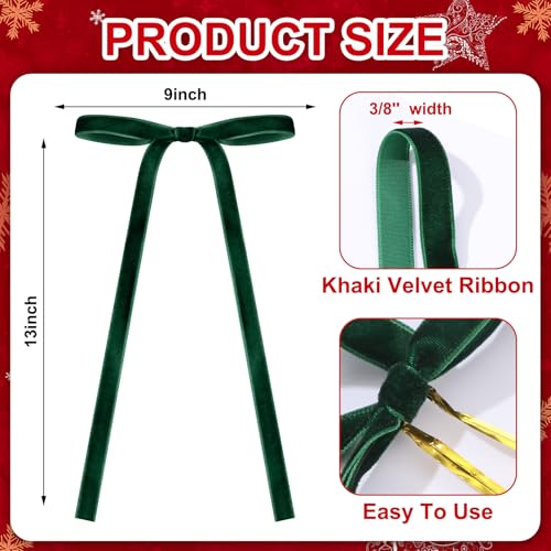 Glitinsel 24 Pcs Velvet Bows for Christmas Tree Vintage Ribbon Bows for Crafts Garland Home Coquette Wedding Birthday Decor9 x 13 Inch Width of 38BrownDark GreenBeige - Image 3