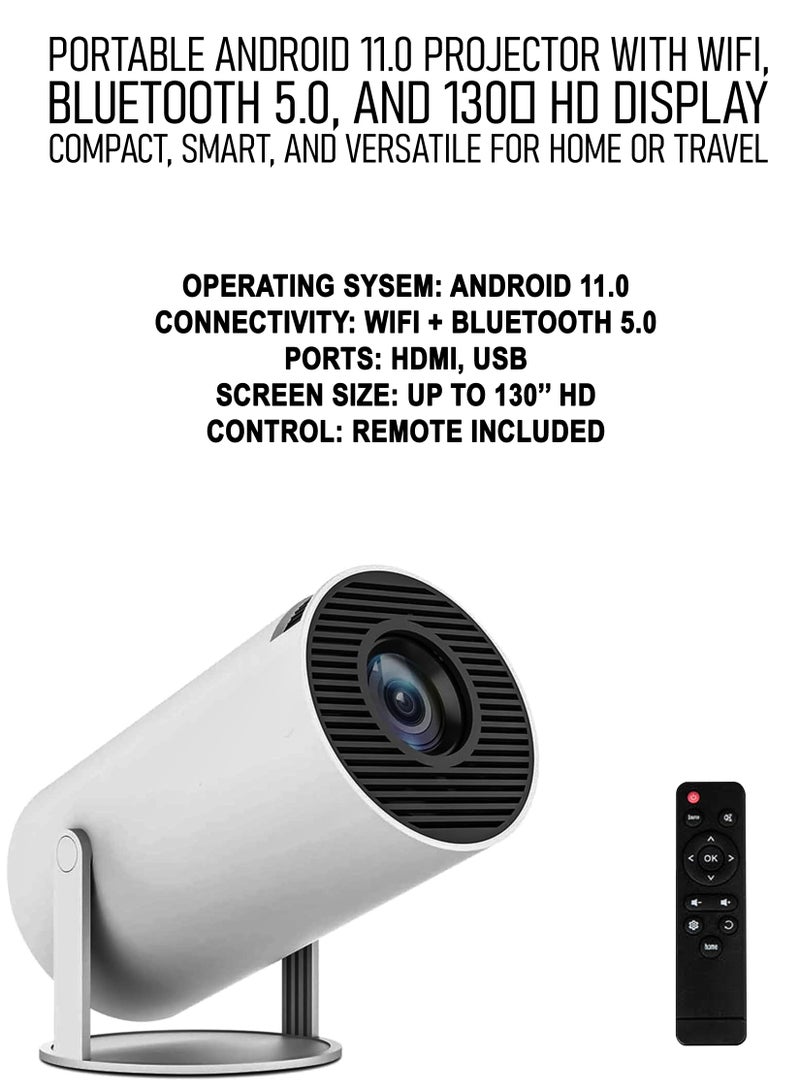 DBLEW Portable Android 11.0 Projector with WiFi, Bluetooth 5.0, and 130″ HD Display – Compact, Smart, and Versatile for Home or Travel - Image 2