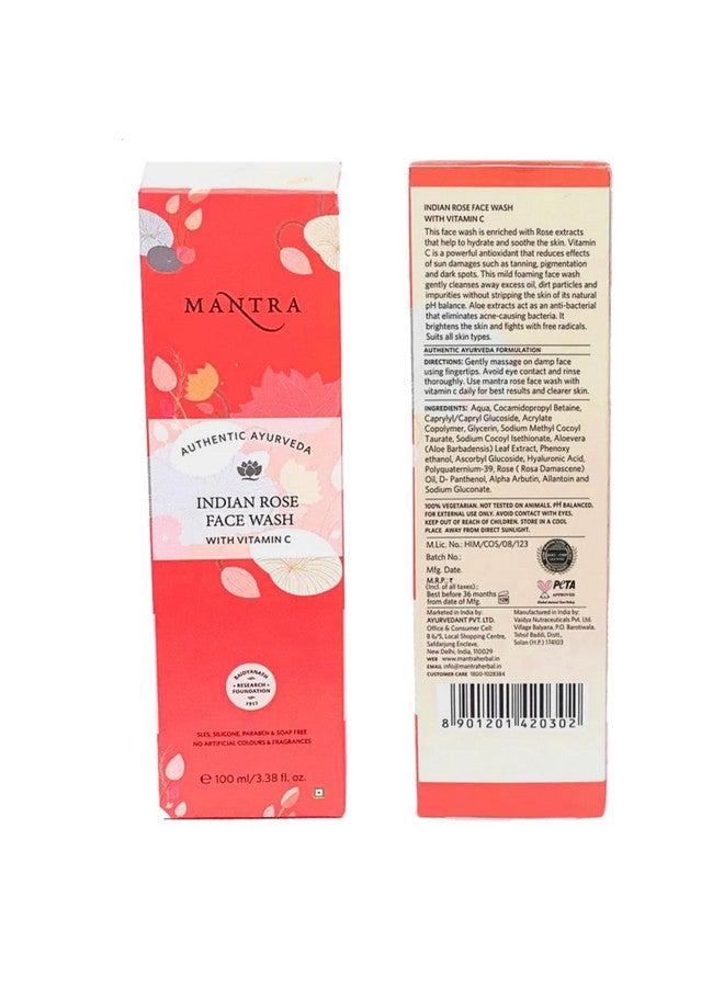 Mantra Indian Rose Face Wash With Vitamin C - 100 ml | Deeply Cleanses & Unclogs Pores | Reduce the appearance of dark spots or hyperpigmentation - Image 3