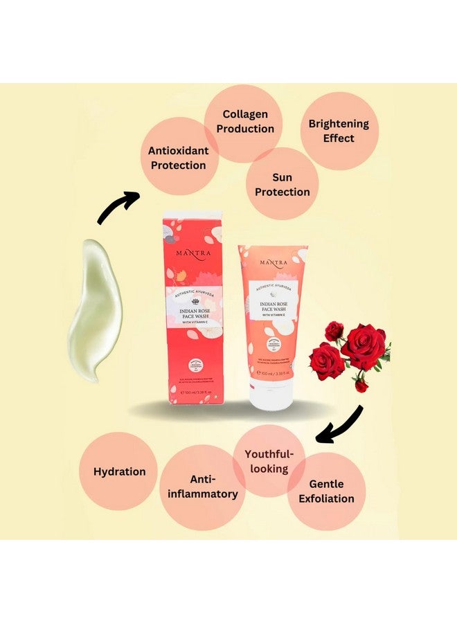 Mantra Indian Rose Face Wash With Vitamin C - 100 ml | Deeply Cleanses & Unclogs Pores | Reduce the appearance of dark spots or hyperpigmentation - Image 2