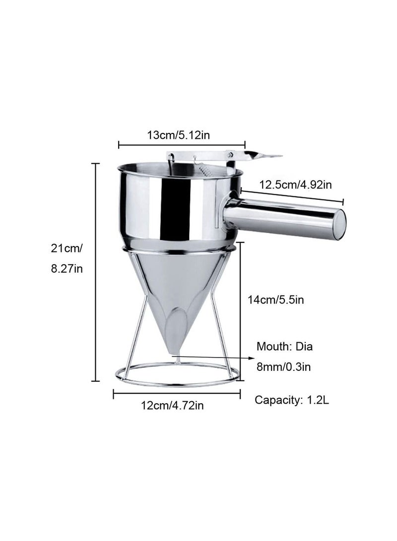 Yuniverse Stainless Steel Pancake Batter Dispenser Funnels with Stand, Detachable Handle Funnel Dispenser for Takoyaki, Baking, Cupcakes, Muffins-Cooking Crepes, Waffles (1200ML) - Image 2