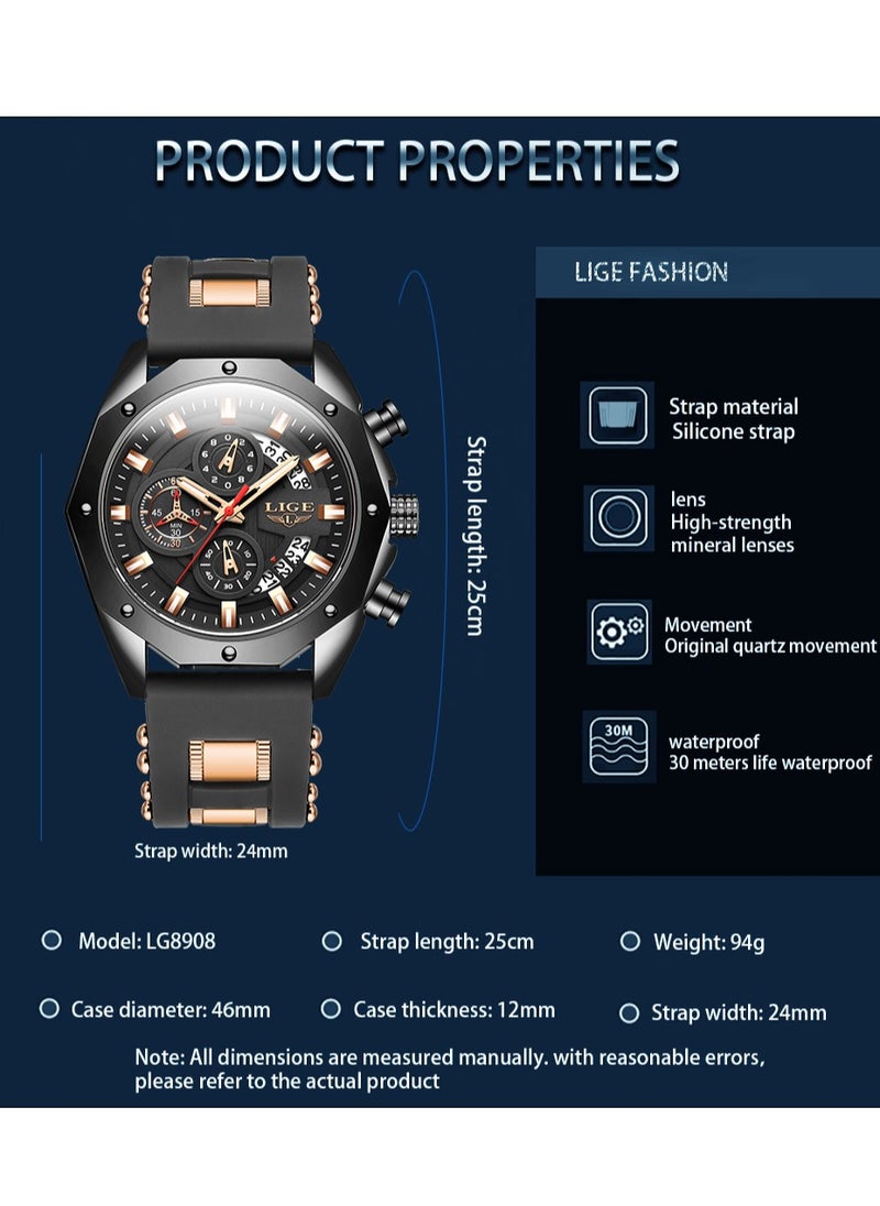 LIGE - Men's Newest Wristwatch Fashion Chronograph Waterproof Sports Watch with a Box - Image 1