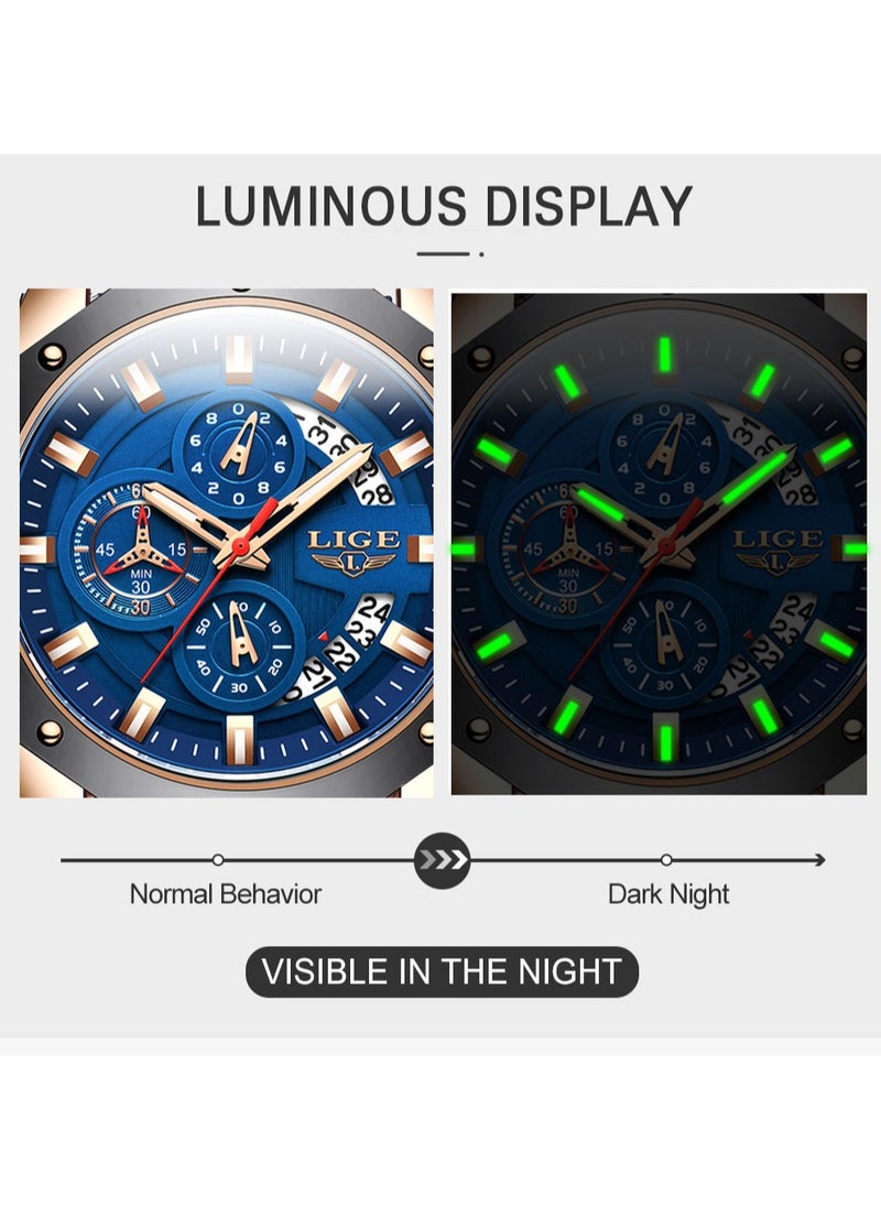 LIGE - Men's Newest Wristwatch Fashion Chronograph Waterproof Sports Watch with a Box - Image 1