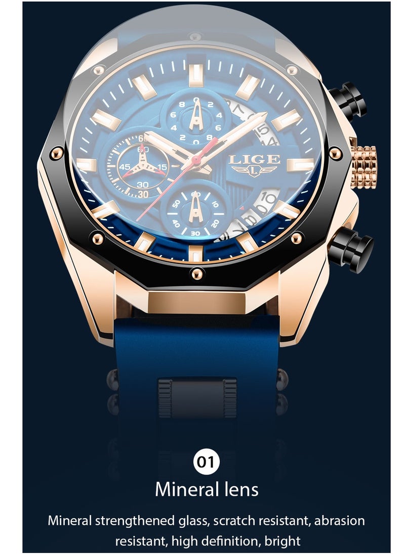 LIGE - Men's Newest Wristwatch Fashion Chronograph Waterproof Sports Watch with a Box - Image 1